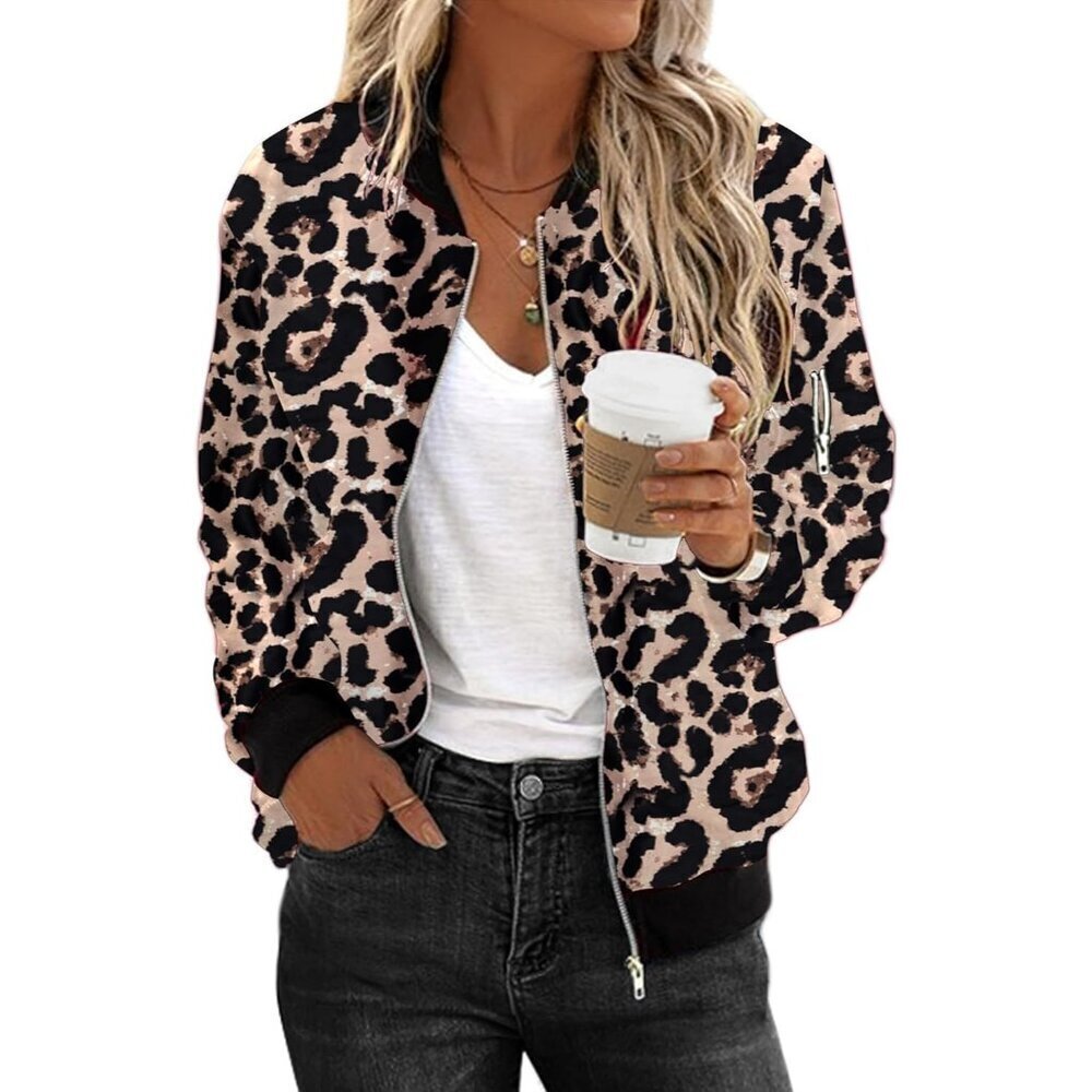 Women's Bomber Jacket Casual Coat Zip Up Spring Fall with Pockets S-XXL